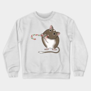 Cute brown gerbil with a candy cane Crewneck Sweatshirt